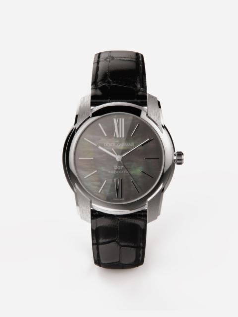 DG7 watch in steel with black mother of pearl