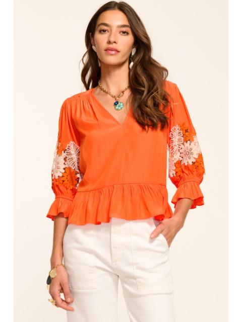 RAMY BROOK Berry Embroidered Short Sleeve Blouse
