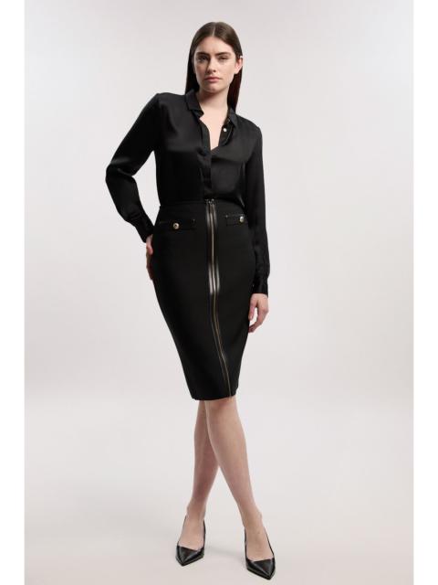 KAREN MILLEN Pu Tipped Military Bandage Midi Skirt