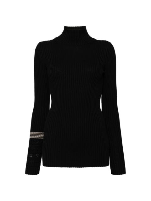 high-neck ribbed-knit top