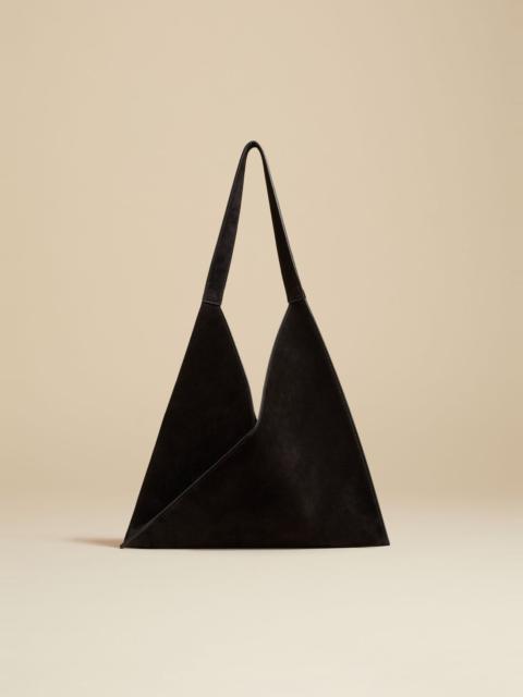 KHAITE The Small Sara Tote in Black Suede