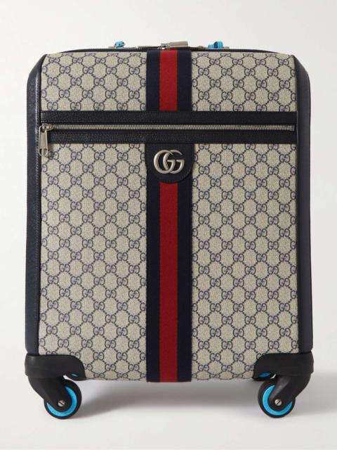 GUCCI Savoy Leather-Trimmed Striped Monogrammed Coated-Canvas Trolley Suitcase