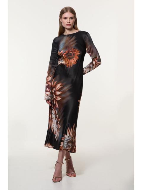 KAREN MILLEN Viscose Satin Long Sleeve Bias Cut Woven Midi Dress
