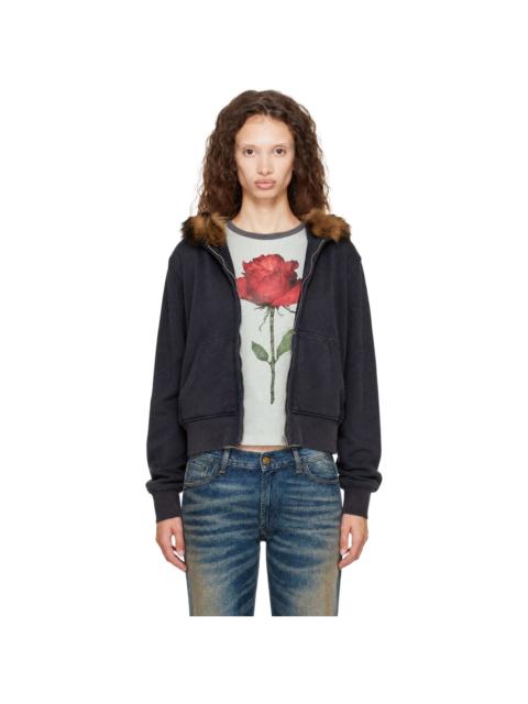 Acne Studios Black Shearling Zip Hoodie