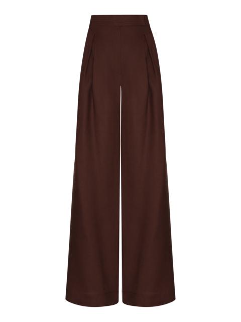 ANDRES OTALORA Desperte Pleated Linen Wide-Leg Pants brown