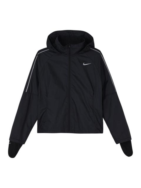 Nike (WMNS) Nike Shield Running Breathable Windproof Sports Black Jacket CU3386-010