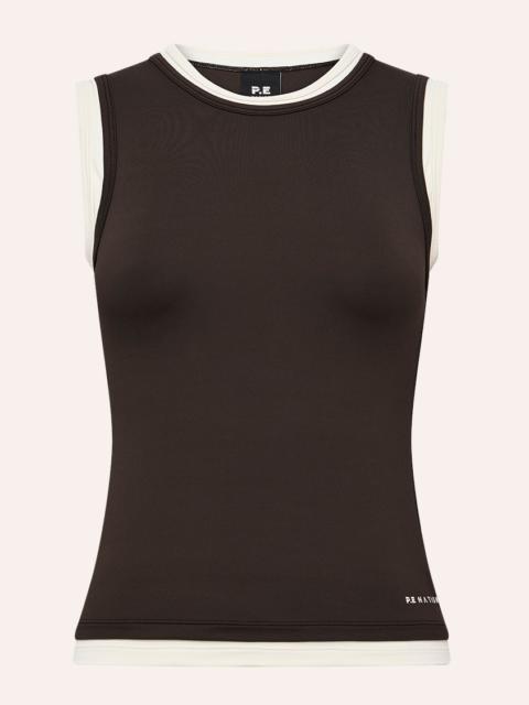 P.E NATION FOUNDATION LAYER MUSCLE TANK IN COFFEE & WHISPER WHITE