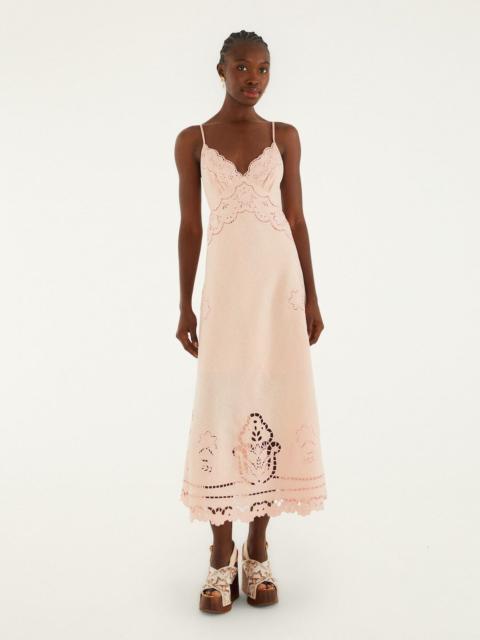 FARM RIO Pink Richelieu Euroflax Premium Linen Slip Midi Dress