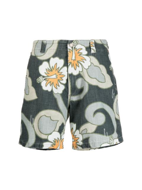 distressed-effect Hibiscus-print bermuda shorts