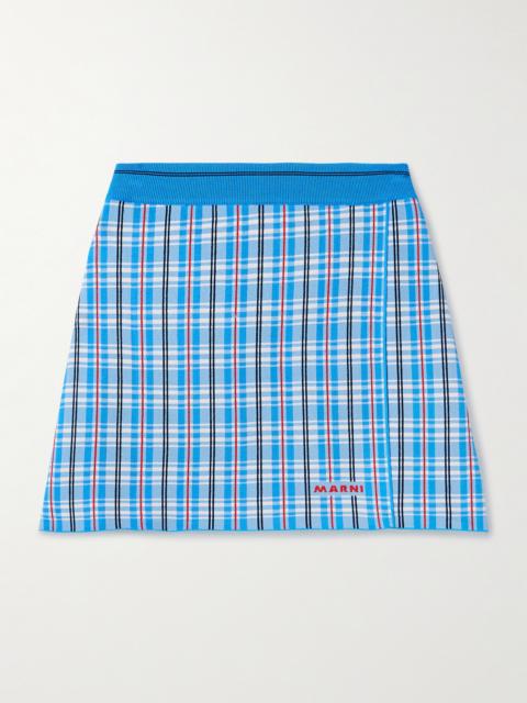 Marni Wrap-effect Checked Stretch-knit Mini Skirt