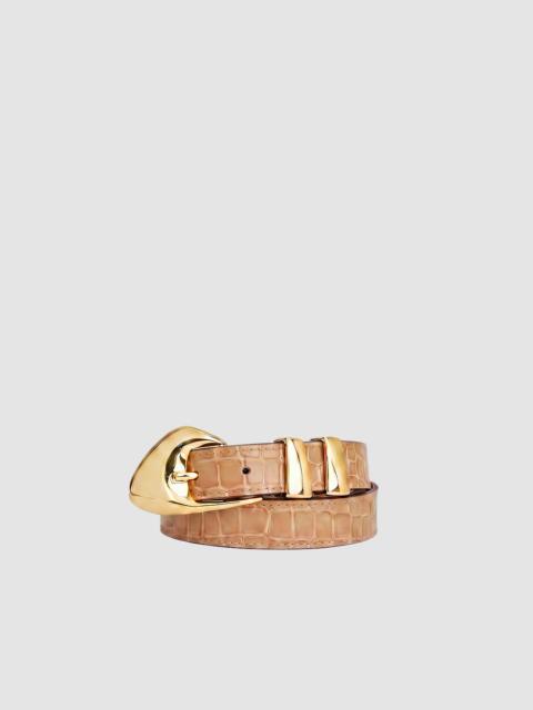 BY FAR Moore Gold and Light Tan Croco Embossed Leather Belt