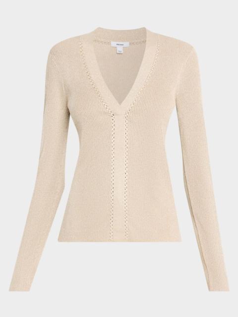 REISS Lula Metallic Craft-Stitch Rib-Knit Top