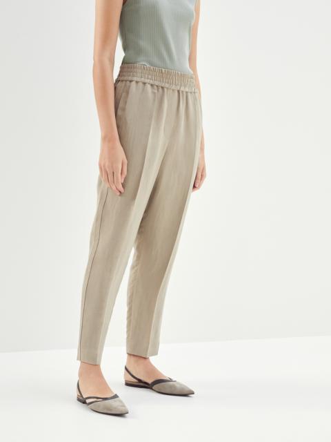 Viscose and linen fluid twill baggy pull-on trousers