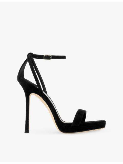 JIMMY CHOO Moza PF 120 Suede Heeled Sandals