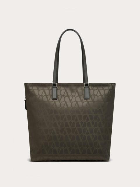 Valentino TOILE ICONOGRAPHE SHOPPING BAG IN TECHNICAL FABRIC WITH LEATHER DETAILS