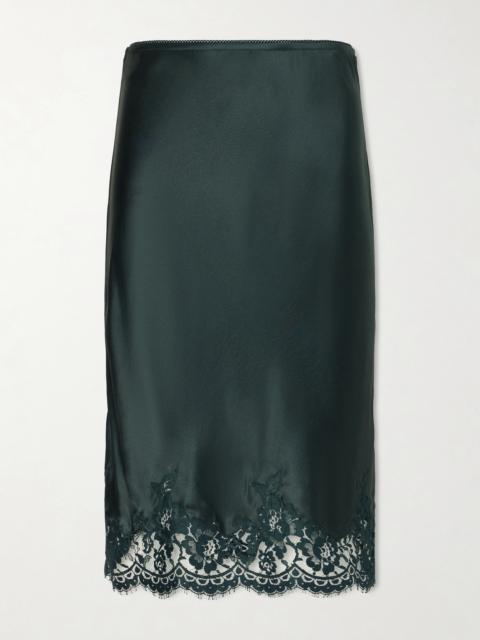 SAINT LAURENT Lace-trimmed Silk-satin Skirt