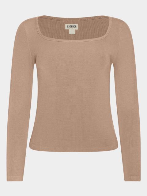 L'AGENCE Vanya Long-Sleeve Scoop-Neck Tee