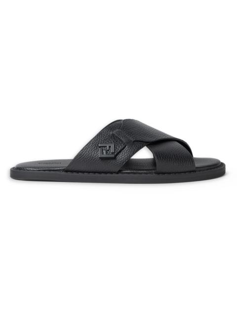 FENDI Men's Squared FF Leather Slide Sandals - Nero