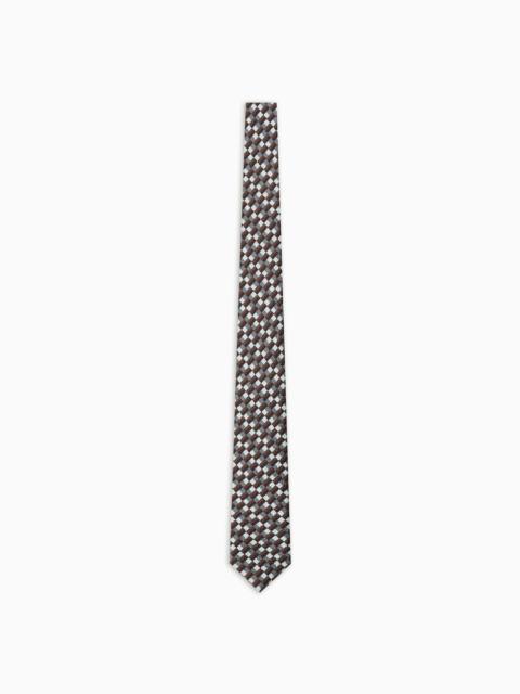 Silk seersucker tie with geometric print