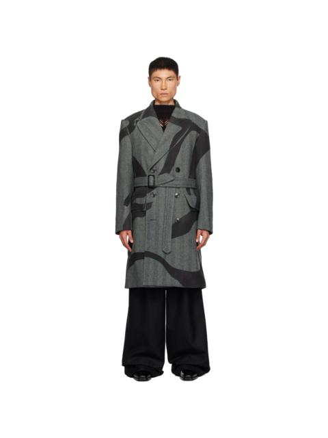 Dries Van Noten Gray & Khaki Printed Coat