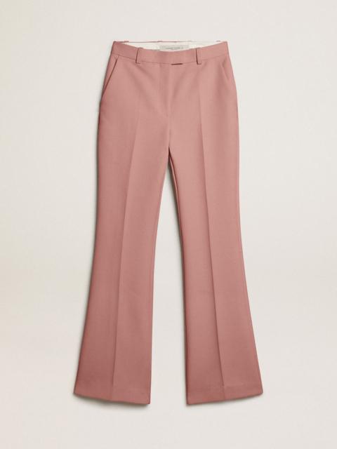 Women’s pants in beige and brown wool and silk blend fabric