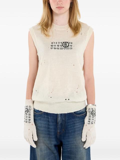 MM6 Maison Margiela Numeric-logo distressed knitted vest