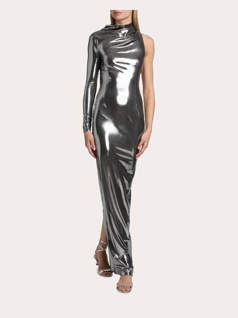 LaQuan Smith Metallic Drape Cutout Asymmetric Gown