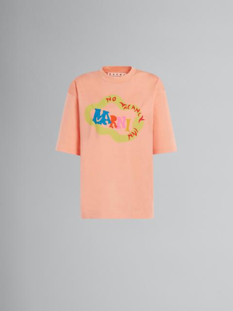 Marni MARNI X NO VACANCY INN - LIGHT PEACH T-SHIRT IN BIO COTTON JERSEY WITH SNAKE LOGO PRINT