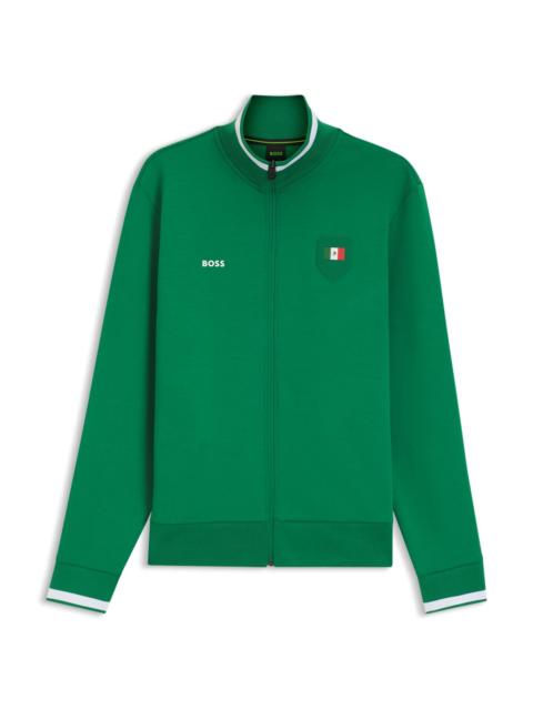 BOSS COTTON-BLEND ZIP-UP SWEATSHIRT WITH COUNTRY-FLAG BADGE