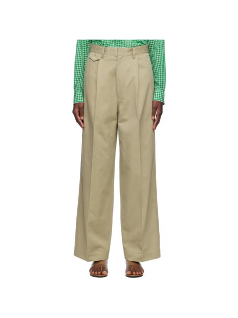 AURALEE Khaki Washed Finx Chino One-Tuck Trousers