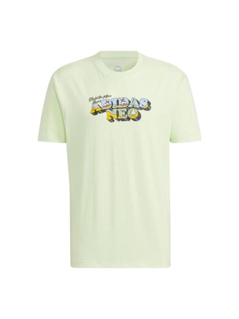 adidas Men's adidas neo Cartoon Logo Printing Sports Short Sleeve Acid Green T-Shirt HC9662