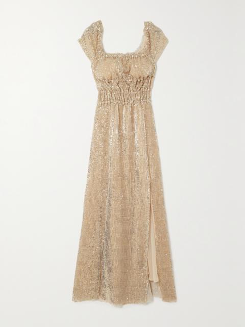 Altuzarra Lily Shirred Sequined Stretch-silk Midi Dress
