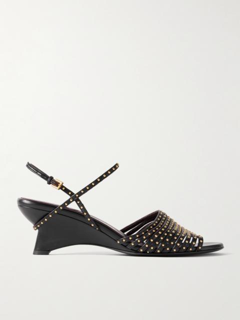 KHAITE Drew Studded Glossed-leather Sandals