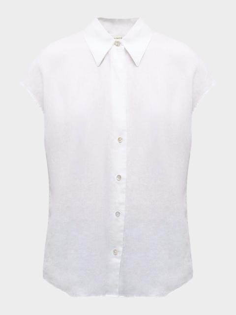 Vince Cap-Sleeve Linen Button-Front Blouse