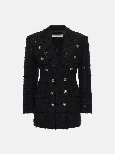 SEQUIN CHECKED TWEED DOUBLE BREASTED JACKET