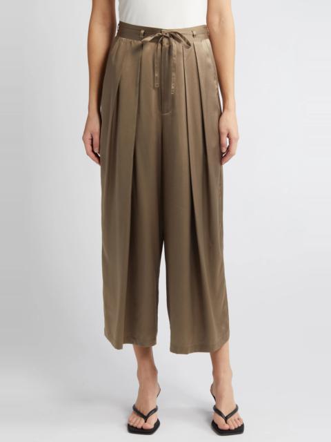 FRAME Pleated Silk Ankle wide Leg Pants