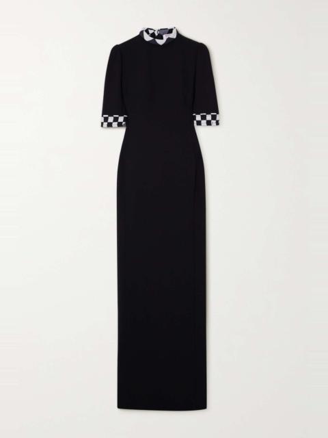 Checked stretch-crepe maxi dress