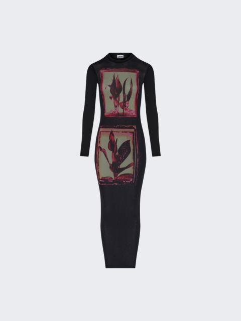 Flowers Cadres Mesh Long Dress Black