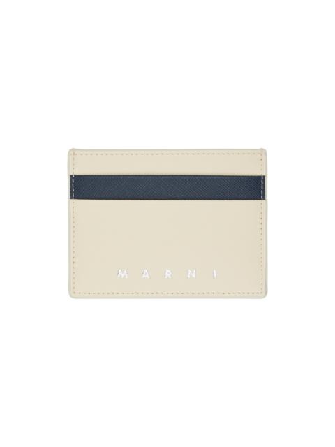 Off-White & Navy Saffiano Leather Card Holder