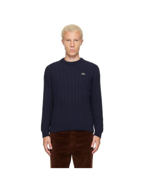 LACOSTE Navy Cable Knit Cotton Sweater