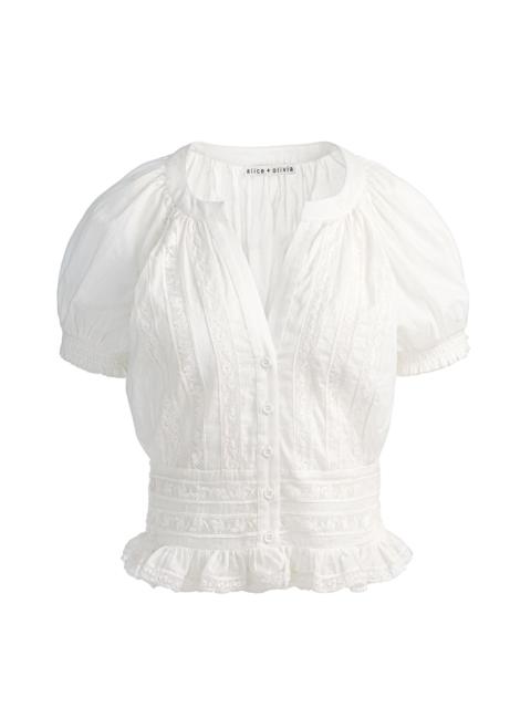 Alice + Olivia KATHRYN LACE TRIM BLOUSE