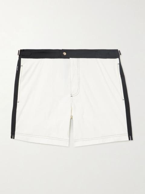TOM FORD Straight-Leg Mid-Length Striped Swim Shorts Cream