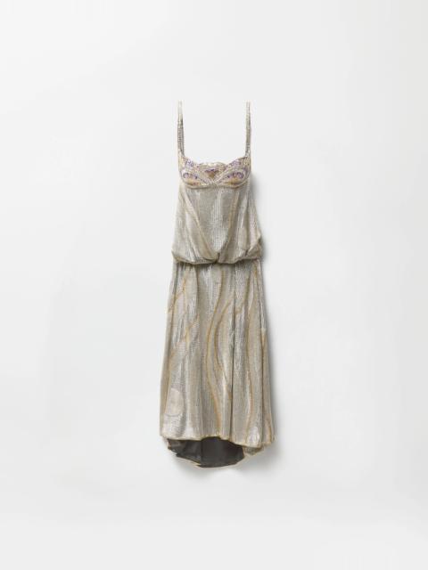 VERSACE Embroidered Crêpe de Chine Midi Dress