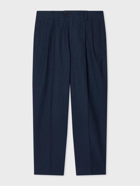 Paul Smith Relaxed-Fit Navy Linen-Blend Pleated Trousers