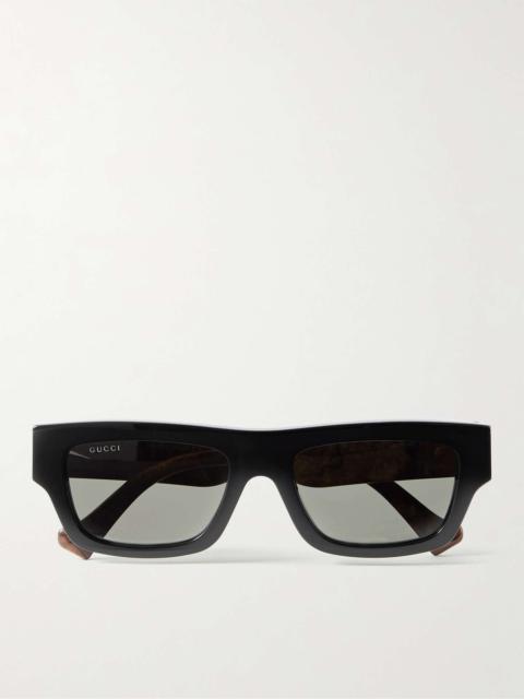 GUCCI Rectangular-Frame Tortoiseshell Acetate Sunglasses