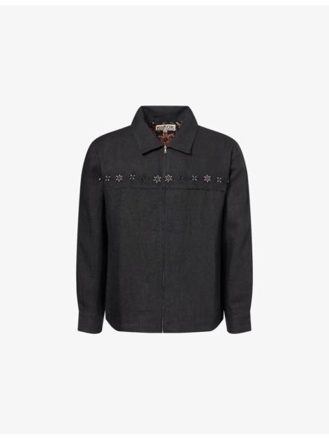 KARTIK RESEARCH Bead-Embellished Zip-Up Linen Jacket