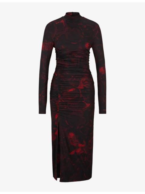 HUGO Abstract-print slim-fit midi dress