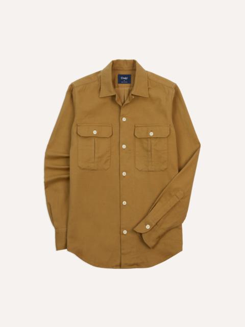 Drake's Sand Brushed Cotton Twill Two-Pocket Camp Collar Work Shirt