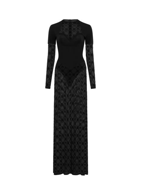 Marine Serre Layered jersey mesh flock long dress