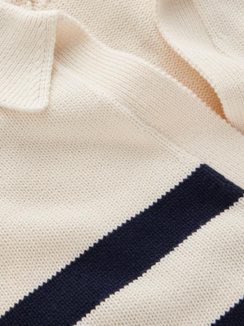 BODEN Lucy Cotton Henley Sweater-Ivory, Navy Stripe